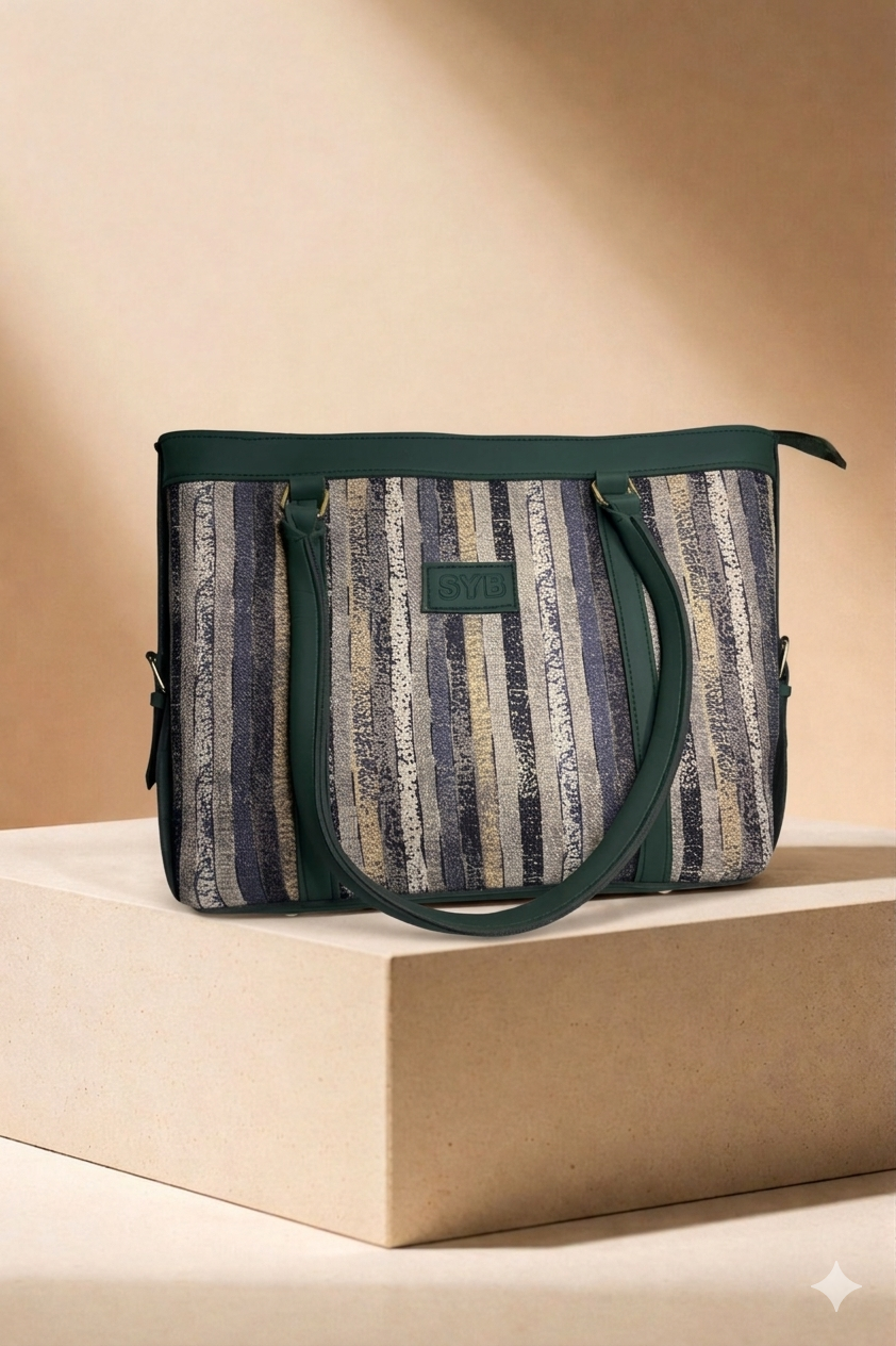 Caprese Green Woven Medium Tote Handbag