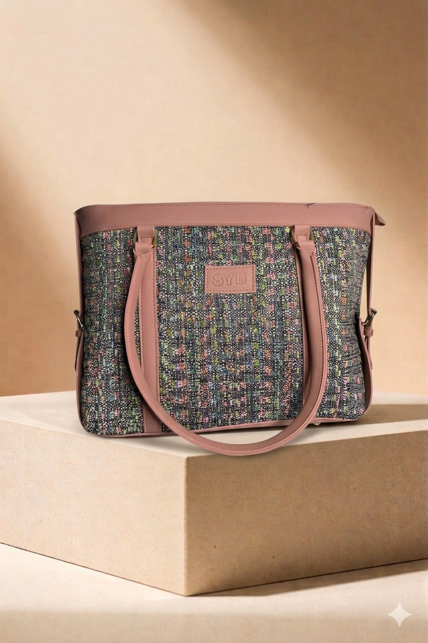 Caprese Pink Woven Medium Tote Handbag