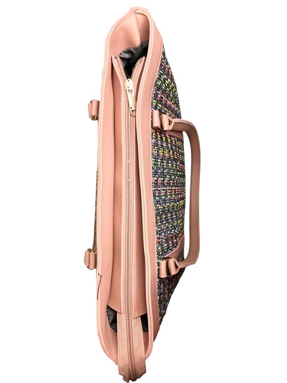 Caprese Pink Woven Medium Tote Handbag