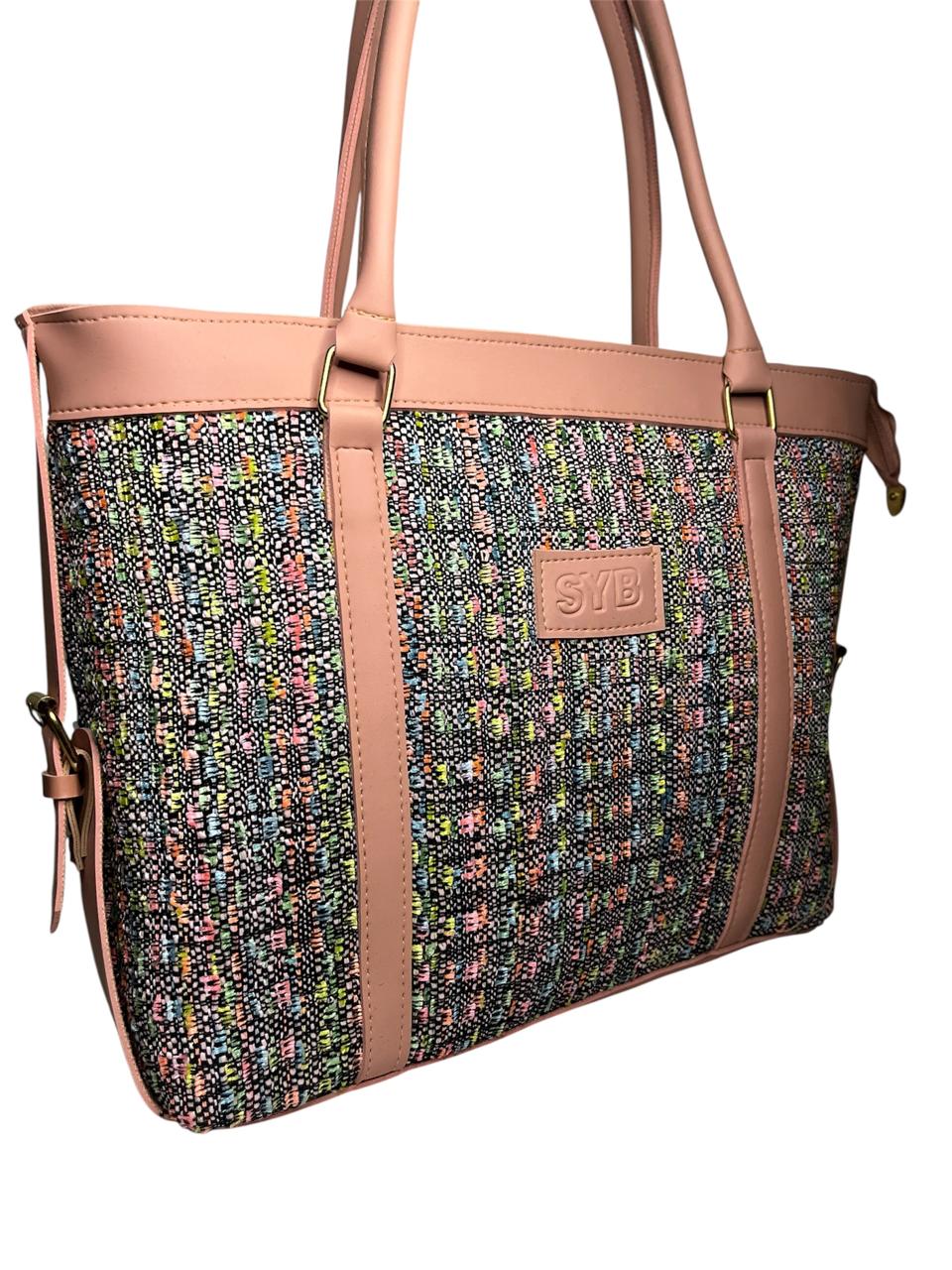 Caprese Pink Woven Medium Tote Handbag