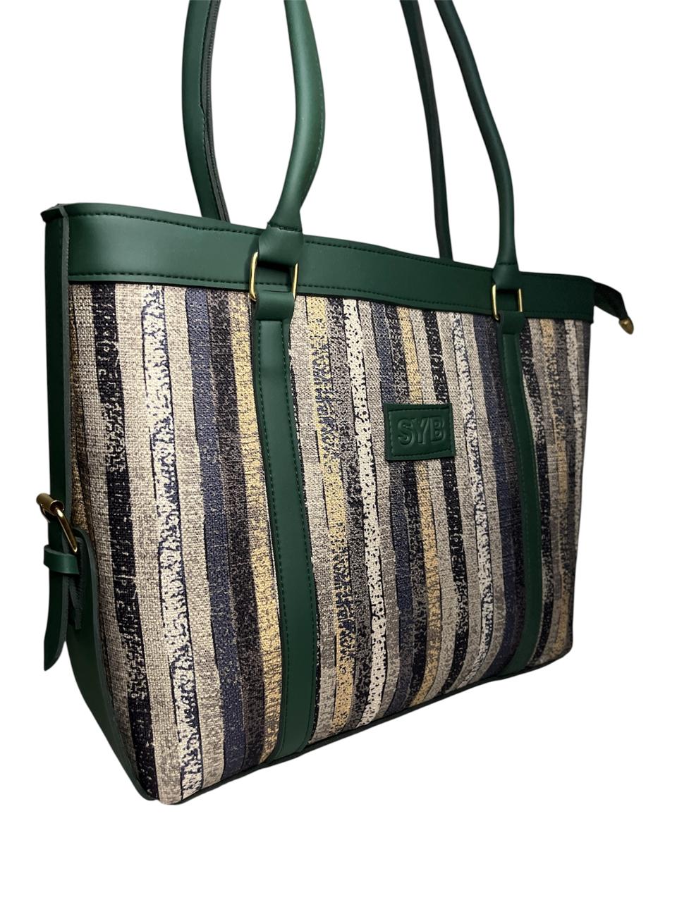 Caprese Green Woven Medium Tote Handbag